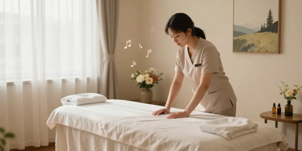 Relaxing 김포출장마사지 therapy room with serene atmosphere and essential oils.