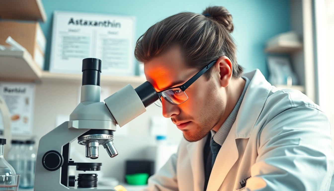 A professional microscope analysis of science backed astaxanthin at a modern lab.